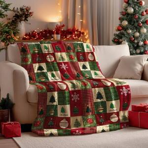 lot 14138 image: Horaldaily Christmas Flannel Blanket Throw, Red Green Checkered Tree Snow Ornaments Soft Fuzzy Plush Cozy Fleece Blankets for Couch Sofa Bed Lounging, Ideal Gifts for Kids Adults Wife Self, 50x60