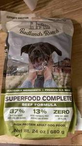 lot 14142 image: Backlands Ranch Superfood Complete Beef Dog Food 24oz (2pk)