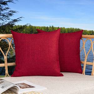 lot 14201 image: Kevin Textile Christmas Decorative Outdoor Throw Pillow Covers Pack of 2 Waterproof Classic Checker Linen Pillowcases Cushion Cases for Sofa Couch Patio Garden 24x24 Inch Red