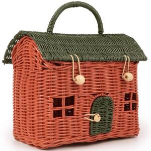 lot 14237 image: KOLWOVEN Rattan Storage Basket with Lid - Mouse in a Box - Small Doll House - Decorative Hand Woven Shelf Organizer - Cute Handmade Handcrafted Gift Decoration Artwork Wicker (Moss Green)