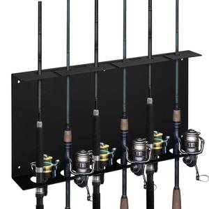 lot 14239 image: Soulchen Ice Fishing Rod Holder for Wall or Ceiling Mounted Fishing Pole Holders 5 Rod Holders for Fishin 1.5 mm Thick Sturdy Iron Vertical Rods Organizer for Garage Indoor Outdoor, 15.7 x 2, Black