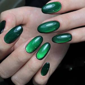 lot 14242 image: AHAMIOU Crystal Cat Eye Gel Polish Kits Magnetic Nail Polish Set Holographic Cats Eyes Gel Nail Polish Shiny Diamond Glitter Gel with Magnet Stick(Dark Green)
