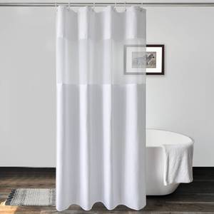 lot 16024 image: UFRIDAY Stall Waffle Weave Fabric Shower Curtain with Mesh Window, Heavy Duty Decorative Bathroom Curtain with White Pique Pattern, Spa-Like Hotel Luxury, Water-Repellent,48 x 78 Inches