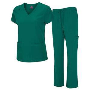 lot 16030 image: Natural Uniforms Womens Cool Stretch V-Neck Top and Cargo Pant Set (True Hunter Green, Medium)