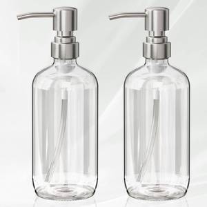 lot 16031 image: AmazerBath Soap Dispenser, 2 Pack Glass Soap Dispenser with Pump Stainless Steel, 17 Oz Hand Soap Bottles Bathroom Kitchen, Clear