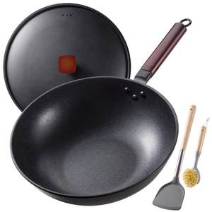 lot 19328 image: Teewe Carbon Steel Wok -13 Inch Woks & Stir-fry Pans Nonstick, Wok Pan with Lid Spatula and Dish Brush Pre-Seasoned Flat Bottom Chinese Woks for Induction, Electric, Gas, All Stoves