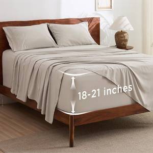 lot 19329 image: Bedsure Deep Pocket King Sheet Set - Fits Mattresses Up to 21 Inches Thick - 4 Piece GentleSoft Bed Sheets, Moisture Wicking, Soft & Cooling Bedsheet & Pillowcases, Easy & Secure Fit, Linen