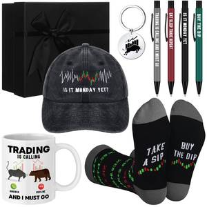 lot 19331 image: Berlune 9 Pcs Christmas Stock Market Gift for Stock Traders Prayer Keychain Baseball Cap Coffee Mug Socks 4 Ballpoint Pen Gift Box Day Trader Accessories for Men Investor Dad Husband Fathers Day Xmas