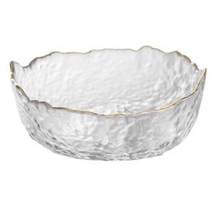 lot 19332 image: SYXLTSH Glass Salad Bowl, Fruit Bowl Flower Shape, Serving Bowls, Bowl Dish Plate for Decorative Home, Kitchen, Mixing, Candy, Nut, Snack, Dessert, Ice Cream (Crystal Clear with Gold Rim, Large)