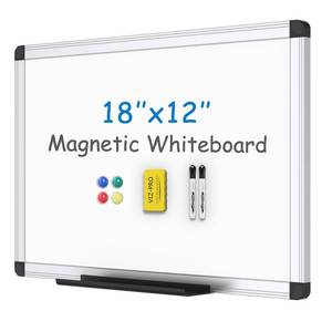 lot 19337 image: VIZ-PRO Magnetic WhiteboardDry Erase Board, 18 X 12 Inches, Includes 1 Eraser & 2 Markers & 4 Magnets