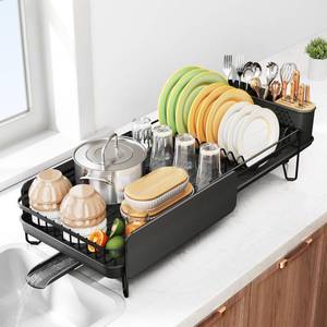 lot 19340 image: SNTD Dish Drying Rack - Large Dish Racks for Kitchen Counter, Expandable Dish Drainers with Cutlery Holder Stainless Steel Rustproof, Black