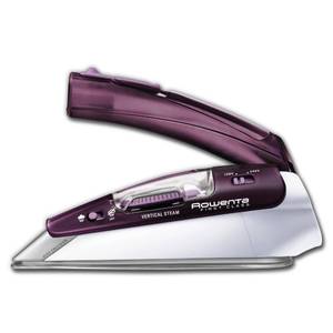 lot 19342 image: Rowenta Travel Iron, Pro Compact Stainless Steel Soleplate Hand Held Steamer Iron for Clothes, 200 Microsteam Holes, 1000 Watts Ironing, Fabric Steamer, Dual Voltage, Mini Iron, Purple, DA1560
