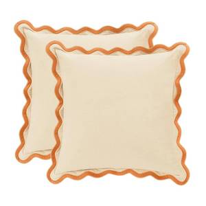lot 20318 image: MONDAY MOOSE Decorative Throw Pillow Covers Cushion Cases, Set of 2 Soft Velvet Scalloped Wavy Edge Designs, Mix and Match for Home Decor, Pillow Inserts Not Included (18x18 inch, HoneyCream)