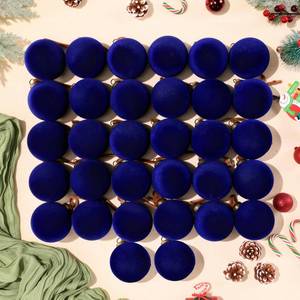 lot 20319 image: 32 Pcs Velvet Christmas Tree Ornaments Balls with Velvet Ribbon Christmas Tree Hanging Decorations Neutral Flocked Balls Bulk for Xmas Home Indoor (Dark Blue)