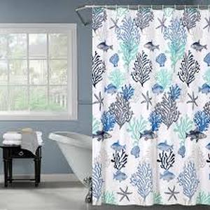lot 5598 image: Coastal Ocean Theme Shower Curtain Set