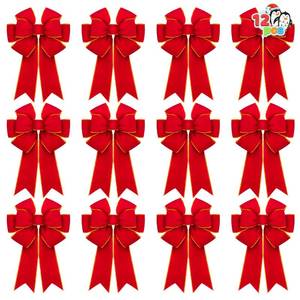 lot 1588 image: JOYIN 12 PCS Christmas Red Velvet Bows 14 x 12, Large Xmas Golden Edged Red Velvet Bow Tree Decor for Christmas Home Wreath Decoration