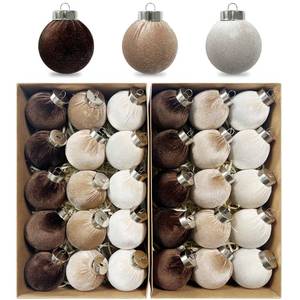 lot 1598 image: EYUNSTAR 30pcs Velvet Christmas Ornaments, 2.36 Shatterproof Christmas Balls in 3 Neutral Brown Tones, Beige Xmas Tree Decorations Set for Holiday Decor