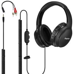 lot 1607 image: Joysico 19.5Ft  6M Extra Long Cord Headphones for TV PC with Volume Control, Spring Coiled Cable, 3.5mm AUX, Wired Over Ear Earphones for Seniors Hard of Hearing, Large Comfortable Computer Headset