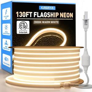 lot 1608 image: KANAYA 130ft Led Neon Rope Lights Warm White 2800K, ETL Listed 110-120V Lighting Strip IP65 Waterproof, Connectable and Cuttable, for Home Commercial Building Outdoor Indoor Decor
