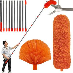 lot 1648 image: 20 Feet High Reach Duster Kit with 2-14 ft Extension Pole, Cobweb & Corner Brush Cleaning Duster Kit for Cleaning, Microfiber Feather Duster Cleaner with Washable Head for Ceiling Fan, Furniture, Home
