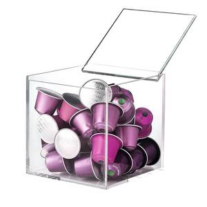 lot 1656 image: DARENYI Coffee Pod Holder with Lid, 5 x 5 inch Acrylic Storage Box for Nespresso VertuoLine Capsule K Cup Kcup Holder Coffee Pod Tea Bag Candy Storage Organizer Container
