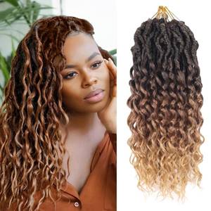 lot 2432 image: Deep Faux Locs Crochet Hair 14 Inch 8 Packs Goddess Locs Crochet Hair 1B3027 Soft Loc Faux Loc Crochet Braids with Curly Ends Prelooped Deep Wave Croceht Braids for Black Women(Black to Blonde)