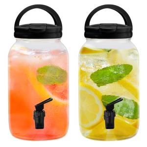 lot 3099 image: Havawish 2 Pcs 1 Gallon Plastic Beverage Dispenser with Spigot Clear Summer Kitchen Fridge Drink Dispenser for Parties Lemonade Juice Tea Beer Cold Water(Black,Cylinder)