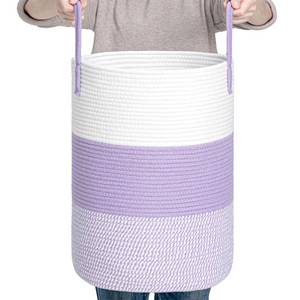 lot 3102 image: CLHMILY&Z 40L Laundry Basket Round Storage Rope Basket - 13x18 Inches - Lavender Hamper in Bedreoom and Cute Storage Bin for Blankets, Toys, and Nursery Essentials