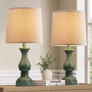 lot 3106 image: Seealle Farmhouse Table Lamps Set of 2 - Rustic Lamp for Bedroom Living Room, 22 Boho Bedside Lamps for Night Stands End Table Office Desk Lamp Nightstand with Linen Shades(Antique Green)
