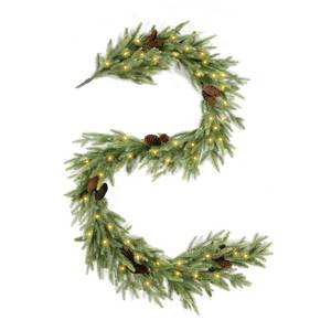 lot 3107 image: WBHome 6ft Pre-lit Norway Spruce Christmas Garland, Winter Greenery Garland for Christmas with 100 LED Lights, Holiday Seasonal OutdoorIndoor Home Decor, 6FT Long