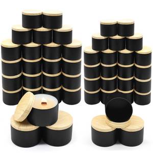 lot 3109 image: YJHSS 48-Pack Candle Jars, 24pcs 8oz  24pcs 4oz Candle tins with Metal Wood-Grain Printing Lids, Empty Candle Jars for Making Candles Bulk Candle Containers-Black