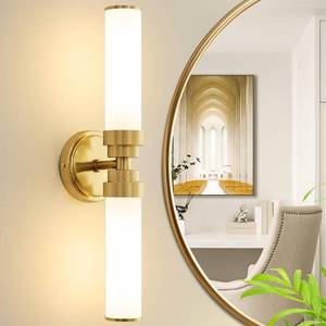 lot 3113 image: Vaziden Bathroom Light Fixtures, Gold Wall Sconce with Milk Glass Shade, Modern Vanity Light Up and Down Sconces Wall Lighting - Bulb Not Included