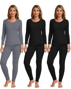 lot 3122 image: Patelai 3 Sets Thermal Underwear for Women with Fleece Lined Long Underwear Women Base Layer Cold Weather(Gray, Black, Black,XX-Large)