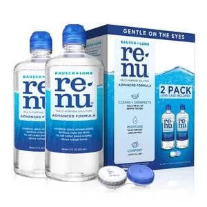 lot 4344 image: Renu Contact Lens Solution, Advanced Formula, Multi-Purpose Solution with Lens Case, Gently Cleans, Disinfects, Moisturizes & Hydrates Soft Lenses for All-Day Comfort, 12 Fl Oz (Pack of 2)