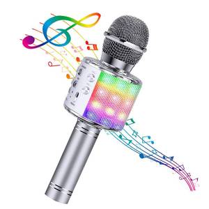 lot 4354 image: BlueFire 4 in 1 Karaoke Wireless Microphone with LED Lights, Portable Microphone for Kids, Great Gifts Toys for Kids, Girls, Boys and Adults (Silver)
