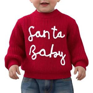 lot 4360 image: Cudtum Kids Christmas Sweater Baby Boy Girl Knit Sweaters Holly Jolly Santa Crewneck Pullover Sweater Winter Clothes Tops Wine