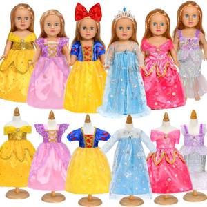lot 4431 image: Lavwix 8 pcs American Doll Clothes Set for 18 inch Dolls, Doll Clothing Outfits Include 6 Different Princess Dresses, Crown, Hair Bow, Christmas Birthday Gift for Girls