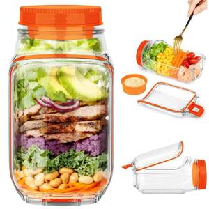 lot 4437 image: Keledz Salad Pod Jar Side Open, Leakproof Salad Jars with Salad Dressing Container for Lunch - Orange
