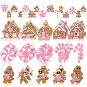 lot 4443 image: Vertintong 30 Pcs Pink Christmas Gingerbread Hanging Ornaments Pastel Gingerbread Ornaments Candy and House Soft PVC Christmas Tree Wall Hanging Decoration for Xmas Party Office Home Decor Winter