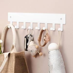 lot 4449 image: pickpiff Key Holder Wall Mount, Adhesive Key Rack with 8 Hooks Hanger for Car Key Ring, Metal Key Chain Organizer, White 1 Pack