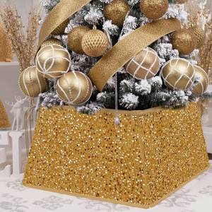 lot 5630 image: XmasExp Christmas Tree Collar 24 inch Sequin Tree Skirt for Christmas Holiday Home Decor Xmas Tree Ring Stand Base Cover Small Size 4 Piece Gold