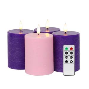 lot 5632 image: Fanna Advent Flameless Pillar Candles with Timer, Battery Operated LED Candle for Christmas with Remote - Batteries Included - Set of 4 (D 3 x H 4)