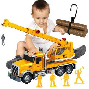lot 5701 image: lonfypeng 15 Inch Friction Powered Crane Truck Toy with Lights, Sounds & Movable Arms - Construction Vehicle Gift for Kids Boys Girls Ages 3-7