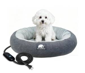 lot 5709 image: ZNOFAN Heated Cat Bed for Small Cats, 19 Soft & Cozy Donut Pet Bed with Timer & Temp Adjustable Heating Pad for Indoor Kitten, Electric Warmer(A) (Black)