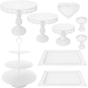 lot 5710 image: JALANCY Set of 9 Cake Stands Metal Cupcake Stand Set Multiple Styles Candy Fruit Display Tower Dessert Plate Cake Serving Tray for Birthday Party Wedding Anniversary Baby Shower Engagement (White)