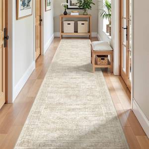 lot 5711 image: Restydon Long Bathroom Rugs Runner - Washable Runner Rugs for Hallway 2x10, Ultra-Thin Soft Kitchen Carpet Runner, Anti Slip Backing Runner Rugs for Entrance, Bedroom, Living Room(2x10, BeigeIvory)