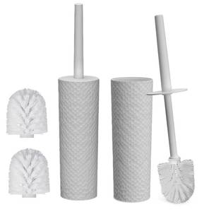 lot 6275 image: Topsky 2 Pack Compact Toilet Brush & Holder Set, Plastic Round Barrel Loo Brush with 2 Replacement Toilet Brush Head, Durable for Bathroom Toilet, Gray