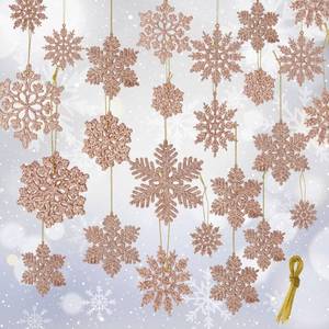 lot 6366 image: Crafare 48pcs Rose Gold Plastic Glitter Snowflakes Hanging Ornaments for Christmas Tree Indoor Winter Wonderland Decor