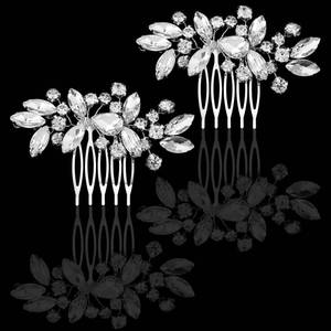lot 6370 image: Heclia 2PCS Bridal Hair Combs, Silver Rhinestones Hairpieces Flower Wedding Clips Accessories for Brides, Bridesmaids and Women, Sparkly Crystal Hair Piece Fancy Hairs Pins Decorative Hairs Combs