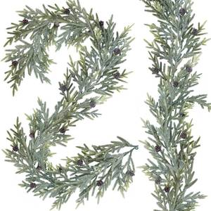 lot 6381 image: Winlyn 2 Pack Frosted Artificial Christmas Pine Garland with Pine Cones Winter Greenery Garland 6 L for Christmas Winter Seasonal Holiday Wedding Table Runner Centerpiece Mantel Tree Decorations